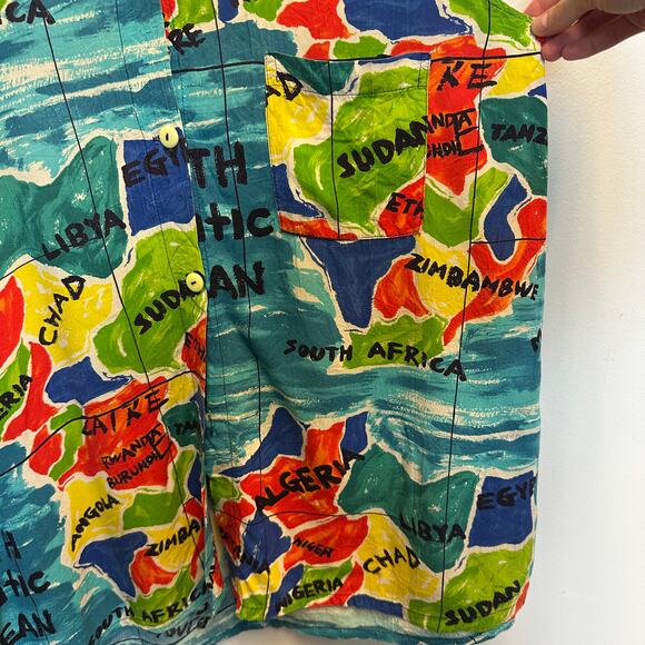 Jams World Vintage Multicolor Africa Map Print Sleeveless Hawaiian Shirt Beach - Picture 8 of 15